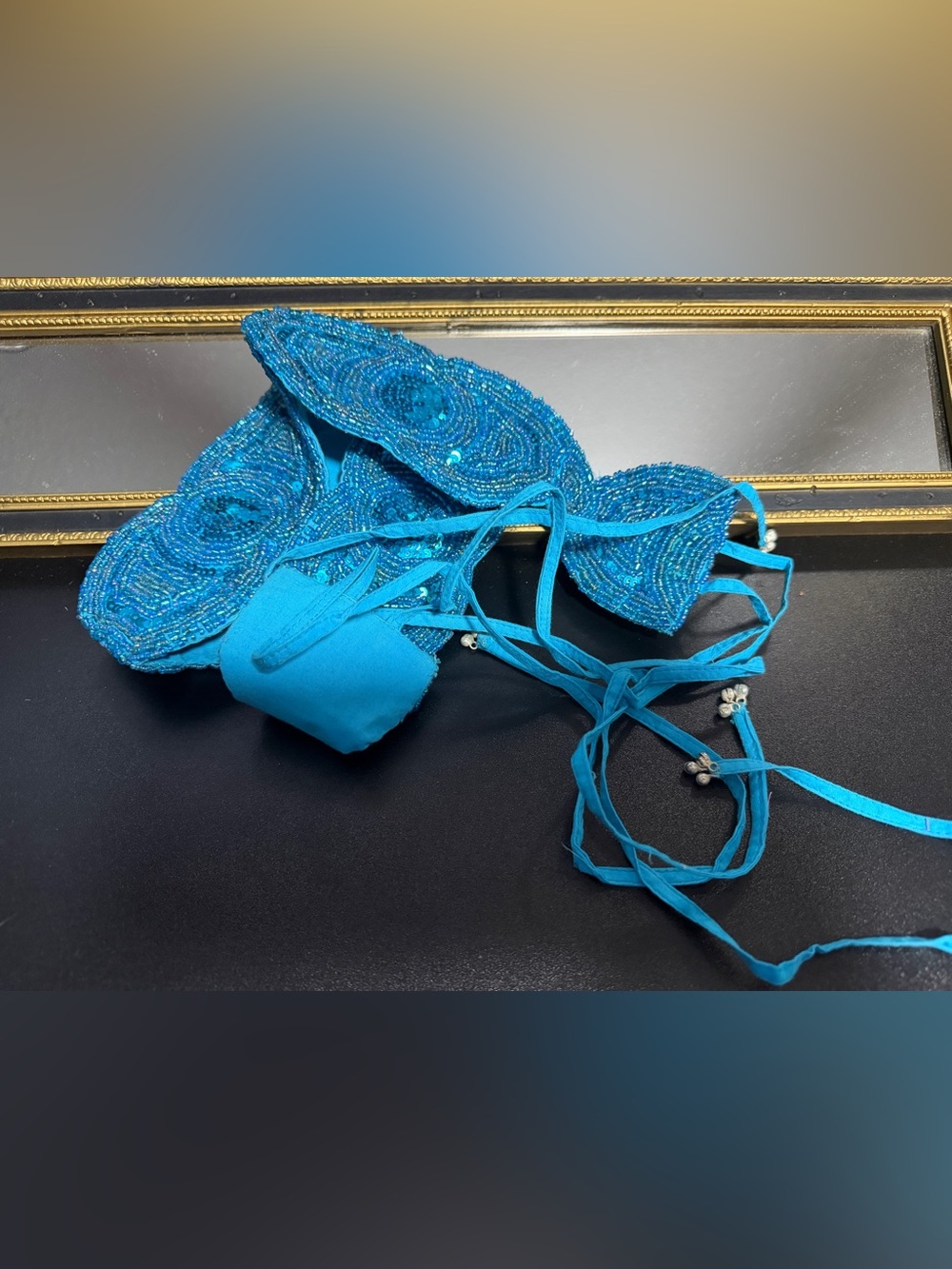 Vintage Y2K Raj Beaded Turquoise Handmade Beaded Sequin Belt